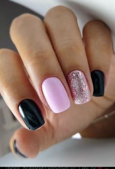 Two Nails Different Color, Cute February Nails Black, Bright Nails Inspiration, Very Short Manicured Nails, Late February Nails, Simple February Nails Short, Two Colour Nails, February Dip Nails Ideas, Nails Designs Wedding