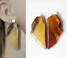 Beautiful earrings from baltic amber, front polished, rear natural,  connected with matte silver. Size of the earrings: approx. 54 x 23 mm Colour: YELLOW cognac Offered the earrings illustrated Sending  as a gift (gift box)  with airmail and tracking number - beautiful and elegant - For customers outside the European Union return or exchange is not possible. Modern Amber Earrings For Gift, Modern Amber Earrings As A Gift, Amber Earrings, Colour Yellow, Amber Stone, European Union, Baltic Amber, Jewelry Earrings Studs, X 23