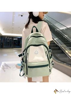 Bird in Bag - Portable Fashionable Student Backpack, Japanese Style Simple School Bag Trendy Green Backpack For Back To School, Casual Green Shoulder Bag For Students, Green Large Capacity Bag For Students, Green Large Capacity Student Bag, Green Shoulder Bag For Students Back To School, Trendy Green School Backpack, Green Bags With Zipper Closure, Green Backpack For Back To School, Trendy Green Student Backpack