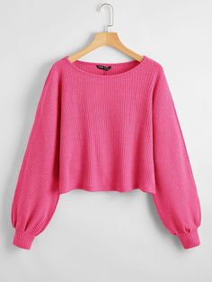 Hot Pink Casual  Long Sleeve Polyester Plain   Slight Stretch Spring/Fall Women Tops, Blouses & Tee Adrette Outfits, Crop Pullover, Cute Preppy Outfits, Women T Shirts, Really Cute Outfits, Inspiration Mode, Preppy Outfits, Autumn Fashion Women, Batwing Sleeve