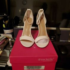 Beautiful Fancy Stilettos Perfect Fit For Any Special Occasion. Brand New And Never Worn. Size 7.5 But Can A Size 8 Can Fit Also. White Low Heel Shoes With Heel Loop, White Heels, Medium Width, Low Heel, White Low Heel Medium Width Heels, White Heels With Medium Width And Low Heel, White Medium Width Heels With Low Heel, White Wedding Shoes Medium Width, White Fitted Heels With Stacked Heel, White Heels With Heel Loop, Feminine Ankle Strap Heels In Synthetic Material