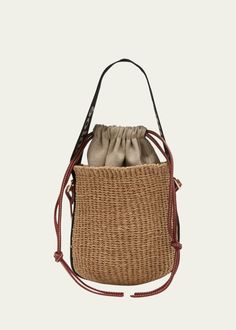 Chloe x Mifuko Woody Small Bucket Bag - Bergdorf Goodman Raffia Bucket Bag, Small Bucket Bag, Small Buckets, Basket Bag, Professional Cleaning, Women Artisans, Embossed Logo, Green Bag, White Bag