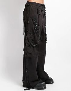 TRIPP NYC - LOCK UP PANT Black Riveted Bottoms For Concert, Black Bottoms With Rivets For Concert, Black Punk Bottoms With Rivets, Gothic Bottoms With Cargo Pockets For Streetwear, Gothic Riveted Bottoms For Streetwear, Gothic Rivets Bottoms For Streetwear, Black Streetwear Bottoms With Rivets, Black Edgy Cargo Pants For Cosplay, Gothic Black Cargo Pants For Alternative Fashion