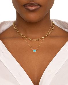 Jennifer Meyer chain necklace. 18-karat yellow gold hardware. Approx. 15"L; 9.35mm x 5.43mm links. Lobster clasp. Handmade in USA. Mother Of Pearl Inlay, Perfect Gif, Pearl Inlay, Jennifer Meyer, Mini Charm, Classic Necklace, Feeling Blue, Mini Heart, Diamond Fashion