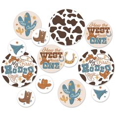 cowboy themed stickers are arranged in the shape of a circle with words and pictures on them