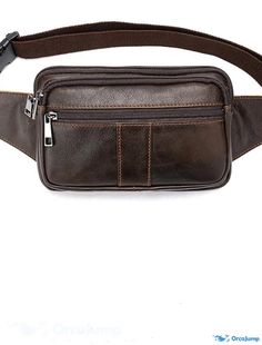 OrcaJump - Cowhide Leather Fanny Pack Sling Shoulder Bag Crossbody Bag with Zipper in Red, Brown, Black, and Coffee - Perfect Brown Rectangular Chest Bag With Zipper Closure, Brown Rectangular Belt Bag With Zipper Pocket, Brown Pouch Chest Bag With Zipper, Brown Chest Bag With Cell Phone Pocket, Brown Pouch Chest Bag With Zipper Closure, Brown Belt Bag With Mobile Phone Pocket For Business, Brown Shoulder Belt Bag With Mobile Phone Holder, Brown Belt Bag With Zipper Pocket For Business, Brown Zipper Closure Pouch Chest Bag