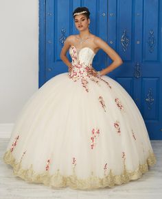 You'll love twirling around in this long strapless dress with floral embroidery by House of Wu LA Glitter 24032. This gorgeous princess ball gown features a decorated deep sweetheart bodice with accent multi-color floral embroidery, crystal beading and a lace-back. The floor length A-line skirt is adorned with metallic lace hem and glitter tulle for a touch of sparkle. House of Wu LA Glitter Designers Collection: Fall 2018 Style Number: 24032 Fabric: Satin/Tulle/Glitter Tulle Colors: Ivory/Fuchs Floral Embroidery Ball Gown For Debutante Ball, Embroidered Ball Gown With Fitted Bodice For Quinceanera, Quinceanera Ball Gown With Floral Embroidery And Fitted Bodice, Quinceanera Gown With Floral Embroidery And Fitted Bodice, Embroidered Ball Gown For Quinceanera, Fitted Bodice Gown With Floral Embroidery For Quinceanera, Gown With Floral Embroidery And Fitted Bodice For Quinceanera, Quinceanera Embroidered Ball Gown, White Ball Gown With Sweetheart Neckline For Gala