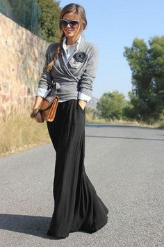 Street Mode, Long Black Skirt, Maxi Rok, Rock Outfit, Maxi Skirts