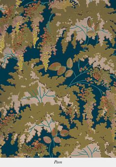 an image of a wallpaper with leaves and flowers on the backgroung