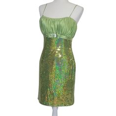 Green Mini Sequin Dress For Prom, Green Sequin Fabric For Summer Party, Y2k Style Mini Party Dress, Green Embellished Sequin Mini Dress, Green Sequin Dress With Contrast Sequin For Spring, Spring Green Sequin Dress With Contrast Sequins, Fitted Sequin Satin Mini Dress, Fitted Satin Mini Dress With Sequins, Y2k Mini Party Dress