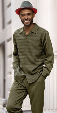 Montique Olive 2 Piece Tone On Tone Long Sleeve Walking Suit 2139