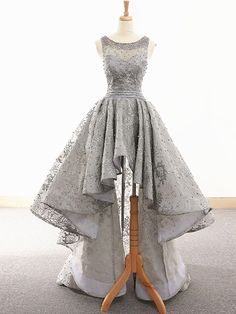 Gray Lace High Low Prom Dresses, Grey High Low Lace Formal Graduation Homecoming Dresses High Low Prom Dress, Kelly Brown, Beaded Party Dress, High Low Prom Dresses, Lace Prom Dress, Lace Homecoming Dresses, Custom Size Dresses, Beauty Dress, Dresses Lace