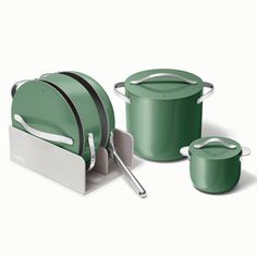 the green pots and pans are ready to be used