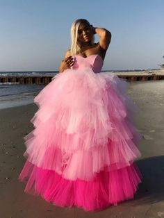 Strapless Layered Pink Tulle Long Prom Dresses, Fluffy Pink Formal Evening Dresses, Pink Ball Gown SP2887 Prom Dresses Fluffy, Dresses Fluffy, Evening Dresses Pink, Yellow Evening Dresses, Pink Ball Gown, Cinderella Costume, Strapless Prom Dresses, Pink Prom Dress, Prom Ball Gown