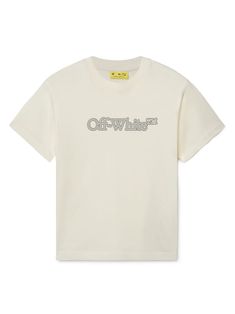 off-white cotton jersey texture logo print to the front reflective detailing crew neck short sleeves straight hem Texture Logo, Dress With Jean Jacket, Baby Boy Accessories, Dolce And Gabbana Kids, Stella Mccartney Kids, Boys Top, Suits Coats, Boys T Shirts, Jeans Dress