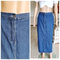 "Long Denim skirt womens skirt maxi skirt blue Denim skirt Vintage pencil skirt Long skirt Jeans Skirt 2XL height of the woman in the photo - 180 cm Please refer to photos for details of condition. Condition: good vintage 100 % cotton Measurements: Length: 89cm/35.0\" Waist: 92cm/36.2\" Hips: 118cm/46.4\" Tag Size: 18 note The color on the pictures may vary due to monitor settings and light reflections. Ready to ship Please do not hesitate to contact with me for any questions. Thank you for shop Fitted High Rise Blue Maxi Skirt, Fitted Medium Wash Maxi Skirt For Spring, Fitted Dark Wash Casual Maxi Skirt, Fitted Denim Blue Straight Leg Skirt, Fitted High Waist Denim Blue Skirt, Casual Fitted Medium Wash Maxi Skirt, Fitted Casual Medium Wash Maxi Skirt, Fitted Dark Wash Denim Maxi Skirt, Casual Fitted Denim Blue Maxi Skirt