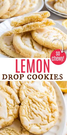 lemon drop cookies on a plate with the title above it