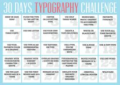 the 30 days typograph challenge is shown in blue and white with numbers on it