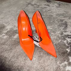 Nwt (Originally $89) Bright Orange Zara Heels Size 6 Chic Orange Closed Toe Heels, Orange Closed Toe Elegant Heels, Elegant Orange Closed Toe Heels, Orange Almond Toe Heels For Party, Elegant Orange Heels, Party Orange Almond Toe Heels, Zara Pointed Toe Heels With 4-inch Heel, Zara Heels With Wrapped Heel And Pointed Toe, Chic Orange Heels With 4-inch Heel