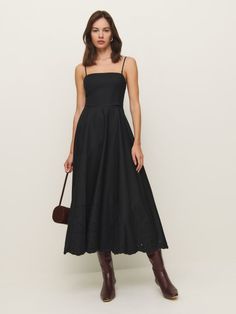 Wear the dress. Shop the Cherie Dress from Reformation, a sleeveless midi dress with a square neckline, flared skirt, and embroidered detailing at the hem. Sleeveless Midi Dress, Flared Skirt, Midi Dress Sleeveless, New Tops, Flare Skirt, Square Neckline, Skirt Pants, Vintage Collection, New Dress