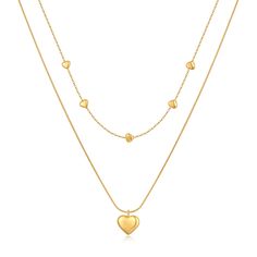 PRICES MAY VARY. Heart Necklace Design: The gold heart necklace is made of high-quality stainless steel material, uv color-preserving electroplating, and it will not fade for about a year. It is no lead and nickel , hypoallergenic, and suitable for all-day wear. This gold chain necklace chain adopts an extended chain design, weighing 0.19 ounces, and the lightweight design brings you a comfortable wearing experience. Quality Material and Size: The gold heart necklace is made of high quality mate Cheap Gold Necklaces, Chunky Heart Necklace, Layered Gold Necklaces, Necklaces Layered, Dainty Gold Chain, Heart Necklaces, Chain Heart, Necklaces Gold, Heart Pendant Gold