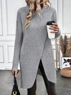 Gris Casual Collar manga larga Lana Peinada Liso Pullovers Embellished Estiramiento medio Long Sweater Dress, Grey Knit Sweater, Sweater Grey, Lightweight Cardigan, Sweater Set, Kids Sleepwear, Crop Sweatshirt, Womens Clothing Sizes, Casual Sweatshirt