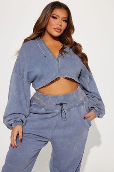 Available In Slate Blue. Washed Jogger Set Zip Up Hoodie Raw Hem Cropped Jogger Wide Waistband Adjustable Toggle Pockets Stretch Disclaimer: Due To The Specialized Wash Process, Each Garment Is Unique. 60% Cotton 40% Polyester Imported | Tamara Washed Jogger Pant Set in Slate Blue size Small by Fashion Nova Cropped Joggers, Service Women, Fleece Shorts, Sweat Shorts, Jogger Set, Active Wear Outfits, Drawstring Hoodie, Short Set, Zip Up Hoodie