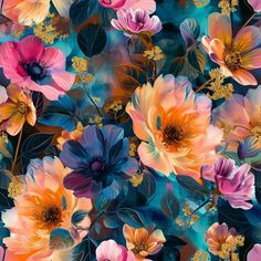 an image of colorful flowers on a blue background