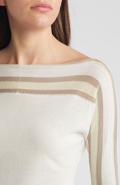 Enjoy the beauty of neutral tones in this soft top knit from a breathable cotton-blend yarn. 20 1/2" length (size medium) Boat neck Long sleeves 69% cotton, 31% nylon Hand wash, dry flat Imported Cream Fine Knit Top For Fall, Fine Knit Cream Top For Fall, Cream Fine Knit Tops For Layering, Casual Taupe Knit Tops, Casual Knit Taupe Top, Neutral Cotton Tops For Layering, Fitted Fine Knit Cream Top, Cream Fine Knit Crew Neck Top, Chic Knit Top For Daywear