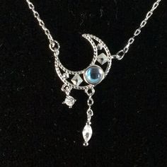 Boutique Item Blue Stone Moon Necklace Boho Unique Exquisite Beautiful Necklace Color Is Silver 925 S Intricate Detail In Moon. Has 2 Hanging Rhinestones Boho Style Moon Stone Necklaces, Moon Fashion, Moon Necklace Silver, Character Clothing, Moon Blue, Stone Necklaces, Blue Stone Necklace, Moonstone Necklace, Silver Moon