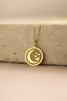 Gold Moon Pendant - Butterfly Gold Necklace ● Material of pendant: Solid Gold 14k ( REAL GOLD ) ● Metal Stamp: 14k ( REAL GOLD ) ● The pendant is available in 5 sizes: - 12,7 mm / 0.5 inches (Diameter) - 14,0 mm / 0,55 inches ( Diameter ) In the photos - 15,3 mm / 0.6 inches ( Diameter ) - 16,5 mm / 0,65 inches ( Diameter ) - 19,1 mm / 0,75 inches ( Diameter ) ( In the photos the size is 14mm / 0.55 inches Diameter ) ( Jump Ring inner diameter: 4 mm ) ● Material of chain: Solid gold 14k ( REAL G Gold Moon-shaped Wedding Necklace, Gold Moon Necklace For Wedding, Round Moon Charm Jewelry For Mother's Day, Celestial Round Jewelry For Mother's Day, Anniversary Moon Charm Jewelry For Mother's Day, Moon Phase Jewelry For Mother's Day, Wedding 14k Gold Necklace With Moon Charm, Moon Shaped Jewelry With Chain For Gifts, Engraved Moon Shaped Jewelry For Wedding