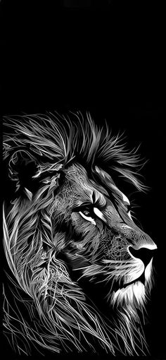 a black and white drawing of a lion