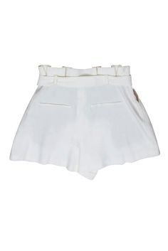 Stay cool and stylish with these Alice & Olivia shorts. These shorts combine the breezy comfort of linen with a fashionable paper bag design, making them the deal choice for a chic summer look. Pair with a simple bodysuit and sandals for a resort-ready ensemble. Size 2 Shell 56% Linen 43% Viscose Lining 100% Cupro Lightweight Zipper fly w/ hidden hook closure Paper bag style Waist 29” Leg Opening Circumference 28” Total Length 15” Chic Cotton Shorts For Summer, White Cotton Paperbag Waist Shorts, White Cotton Shorts With Paperbag Waist, Chic Paperbag Waist Shorts For Vacation, Chic Summer Shorts With Paperbag Waist, Chic Cotton Shorts For Day Out, Chic Summer Shorts With Pockets, Chic Vacation Shorts With Built-in Liner, Summer Shorts With Belt Loops