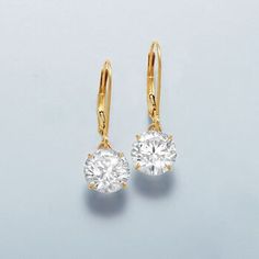 Ross-Simons - 4.00 ct. t. w. Cubic Zirconia Drop Earrings in 14kt Yellow Gold. 7/8". Light up your look with this dazzling pair. These drop earrings dangle 4.00 ct. t. w. of round brilliant-cut CZs. Hanging length is 7/8". Leverback, 14kt yellow gold earrings. CZ weights are diamond equivalents. Elegant Vs Clarity Diamond Earrings, Formal Round Cut Diamond Earrings With Vs Clarity, Elegant Diamond Earrings With Vs Clarity, Elegant Round Cut Vs Clarity Diamond Earrings, Elegant Vs Clarity Round Cut Diamond Earrings, Classic Diamond Drop Earrings With Brilliant Cut, Vs Clarity Round Cut Diamond Earrings For Formal Occasions, Yellow Gold Diamond Earrings With Vs Clarity, Vs Clarity Yellow Gold Diamond Earrings