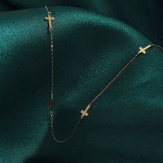 "CROSS NECKLACE - 14K GOLD MULTIPLE CROSS NECKLACE FOR WOMAN ❤️ ITEM DETAILS Material: 14K Solid GOLD (Not Filled or Plated). Gold Necklace Chain Length: 16,7\" inch (42,5cm) Main Chain and 1\" inch (2,5cm) Adjustable Chain Part Total: 17,7\" inch (45cm) Chain Width: 0,65mm Finish: 14K Yellow Gold Stone: Zircon ♥ SHIPPING It will be made just for you after an order is placed. We work with Dhl Express for worldwide shipping. Please leave your phone number at checkout for delivery purposes. Produc Elegant Cross Necklace With Adjustable Chain, 14k Gold Cross Necklace With Adjustable Chain, 14k Gold Cross Clavicle Chain Necklace, Formal Clavicle Chain Cross Necklace, Formal Cross Clavicle Chain Necklace, Elegant Tarnish Resistant Crucifix Cross Necklace, Elegant Tarnish-resistant Crucifix Cross Necklace, Elegant Tarnish-resistant Crucifix Necklace, Elegant Gold Cross Necklace With Clavicle Chain