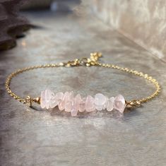 "Rose Quartz bracelet, January Birthstone bracelet, Birthstone Gift, healing bracelet, mothers day gift, Silver bracelet, Crystal bracelet Dainty raw Rose quartz bracelet in 925 sterling silver or 18k gold plated sterling silver , Rose quartz is the Birthstone of October and January. These simple, delicate and versatil bracelet that you can wear at any occassion. Confortable to use and wear, is the perfect outfit for your day. You can combinate with other dainty bracelets. ROSE QUARTZ BIRTHSTONE Minimalist Crystal Jewelry, Diy Stone Bracelets, Stone Bracelet Ideas, Rose Quartz Bracelet Gemstones, Jewelry With Stones, Cristal Bracelet, Tanzanite Bracelet, Amazonite Bracelet