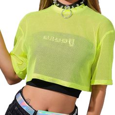 Material: Polyester See Size Chart Get festival-ready with our Green Fishnet Crop Top! A staple in Festival Clothing, perfect for rave apparel enthusiasts looking to stand out in the crowd. Spring Fishnet Mesh Crop Top, Spring Mesh Fishnet Crop Top, Green Mesh Casual Top, Trendy Fishnet Mesh Top For Spring, Trendy Fishnet Mesh Tops, Fitted Fishnet Mesh Top For Spring, Stretch Fishnet Tops For Spring, Green Stretch Mesh Top Casual Style, Spring Stretch Fishnet Tops