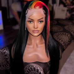 28in Rainbow Colored Human Hair Lace Front Sleek Silky Soft Peruvian Human Hair 200% Density Babyhairs Plucked Hairline Combs Attached Straps Attached Jet Black And Rainbow Note All Units Are Made In Smokers Home But Are Treated Upon Shipping Bump Hairstyles, Rainbow Wig, Luxy Hair, Ombre Wigs, Brown Wig, Peruvian Hair, Brown To Blonde, Hair Life, Short Wigs