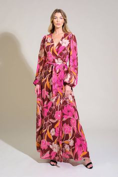 A printed woven maxi dress featuring surplice neckline, long sleeve and true wrap Details: Self : 100% PolyesterLining : 100% Polyester Size & Fit - Model is 5`8" And Wearing Size Small- Measurements Taken From Size Small- Approx. Length: 60" Vibrant V-neck Printed Maxi Dress, Multicolor Printed V-neck Maxi Dress, V-neck Multicolor Floral Print Maxi Dress, Vibrant V-neck Maxi Dress With Floral Print, Short Weave, Pajama Outfits, Multicolor Abstract Print V-neck Maxi Dress, Dress Home, Jumpsuits And Romper