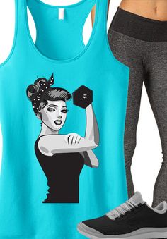 Cute #Workout Outfit Inspiration! ROSIE THE RIVETER #Gym tank by NoBull Woman. Click here to buy http://nobullwoman-apparel.com/collections/best-sellers/products/modern-rosie-the-riveter-workout-tank-top-teal Cotton Activewear With Athletic Fit For Light Exercise, Graphic Print Stretch Activewear For Workout, Black Graphic Print Yoga Activewear, Sportswear Activewear With Graphic Print For Training, Graphic Print Sportswear For Training, Stretch Graphic Print Activewear For Sports Season, Athletic Fit Sports Activewear With Graphic Print, Cotton Activewear With Graphic Print For Training, Cotton Graphic Print Activewear For Training