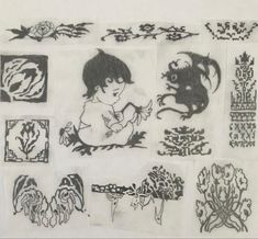 a drawing of various designs and shapes on paper