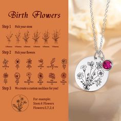 Fashion Necklace - A combination nativity bouquet necklace is perfect for everyday wear. Simple fashion and comfortable. Perfect for stacking necklaces.Make Your Personality - Create your own bouquet necklace, you can customize the birth flower on the front of the disc and the name, date, or meaning on the back of the disc.Birthflower Necklaces - Lovely, sophisticated, and creative gifts. You can present this custom disc necklace to the important people in your life. Choose birth month flowers t Birthflower Necklaces, Family Birth Flower Bouquet, Engraved Necklace Mothers, Build Your Own Bouquet, Stacking Necklaces, Birth Flower Necklace, Meaningful Necklace, Lucky Charm Necklace, Wedding Gifts For Groomsmen