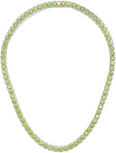 Luxury Gold Jewelry With Peridot, Luxury Gold Peridot Jewelry, Elegant Green Tennis Necklace, Elegant Green Tennis Necklace With 17 Jewels, Formal Green Rhinestone Necklaces, Formal Green Rhinestone Jewelry, Green Rhinestone Necklaces For Formal Occasions, Luxury Green Necklaces With Sparkling Stones, Luxury Green Crystal Necklaces