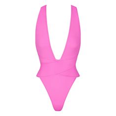 Brand New With Tags! Color: Taffy Size: Small Sold Out Online! Chic Triangle Top Bodysuit For Sunbathing, Chic Triangle Top Bodysuit For Swimming, Elegant Pink V-neck Swimwear, Chic Pink Backless Swimwear, Chic Triangle Top Swimwear With Lined Body, Chic Low-cut Swimwear For Pool, Fitted Low-cut Swimwear For Spring, Pink V-neck Swimwear For Party, Summer Low-cut Beachwear Swimwear