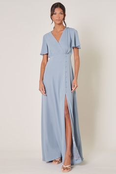 Everlasting Surplice Flutter Sleeve Maxi Dress – Sugarlips Convertible Dress, Surplice Neckline, Blue Bridesmaid Dresses, Dress Dusty, Backless Maxi Dresses, Flutter Sleeve Dress, Maxi Wrap Dress, Maxi Dress Blue, Clothing Styles