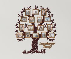 a family tree with many pictures hanging on it's sides and the words larppezzage family below