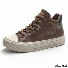 Olivia Mark - Genuine Leather High-Top Lace-Up Retro Color Block Sneakers Casual Soft Sole Shoes Brown Lace-up High-top Sneakers With Vulcanized Sole, Brown Lace-up High-top Sneakers, Brown Casual Lace-up High-top Sneakers, Casual Brown Lace-up High-top Sneakers, Brown High-top Sneakers With Textured Sole, Brown Lace-up High-top Sneakers With Textured Sole, Brown Sneakers With Cushioned Footbed And Flat Heel, Brown Sneakers With Cushioned Footbed, Casual Brown High-top Sneakers With Textured Sole