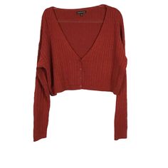 Kendall & Kylie Brick Red Rust Cable Knit V Neck Cropped Cardigan Sweater Sz Large. All Season Cropped Cardigan Sweater In A Brick Red Or Rust Color. Cable Knit Style, Long Sleeves, Button Front, Deep V Neck. Impeccable And In Perfect Brand New Condition! Perfect For Layering Or Wearing Alone Year Round, Dress This Up Or Down For Any Occasion! Size Large Measurements, Taken Flat, Unstretched And Approximate: Bust 50 Inches Sleeve 27 Inches Length 19 Inches Reasonable Offers Always Welcome, Bundl Trendy Red V-neck Cardigan, Casual Red V-neck Cardigan, Red Long Sleeve Cropped Sweater, Casual Red Cropped Long Sleeve Sweater, Red Knit V-neck Cardigan, Red Soft Knit Cardigan, Red V-neck Knit Cardigan, Red Cozy Cardigan For Layering, Trendy Red Knitted Cardigan