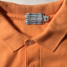 Pastel Orange "High Cotton" Brand Men's Polo. Made In The Usa Very Nicely Worn, No Damages. Orange Cotton Polo Shirt For Summer, Orange Collared Cotton Polo Shirt, Summer Orange Cotton Polo Shirt, Orange Cotton Collared Polo Shirt, Orange Cotton Short Sleeve Polo Shirt, Casual Orange Collared T-shirt, Orange Cotton Collared Tops, Orange Collared Cotton Top, Classic Orange Cotton Tops