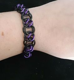 Gothic Black & Purple Acute Helms Chainmail Metal Bracelet Interlocking Rings, Weave Bracelet, Chainmail Bracelet, Goth Accessories, Interlocking Ring, Aluminum Jewelry, Chain Maille Jewelry, Metal Bracelet, Handcrafted Bracelets